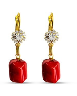 Bellus Domina Coral Sparkling Earrings - Red