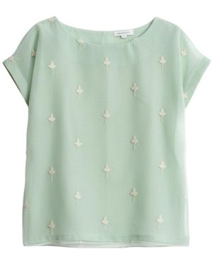 Stovaria Mint Organza Silk Blouse With Embroidered Flowers - Green