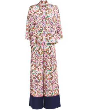 Julia Allert Abstract Print Satin Shirt & Wide Leg Trouser Set - Pink