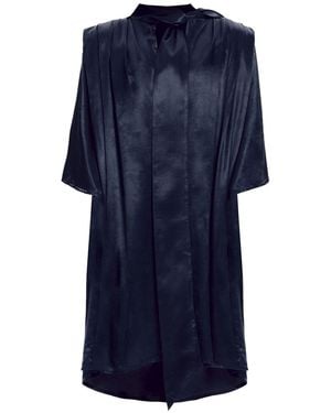 Monosuit Sleeve High Neck Cut-Out Draped Belted Satin Loose Fit Casual Midi Dress Lullaby - Blue