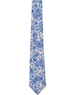 lords of harlech Taddeo Dense Floral Merino Tie - Blue