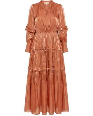 Cy Boutique Silky Feeling Organza Dress With Ruffle Design - Orange
