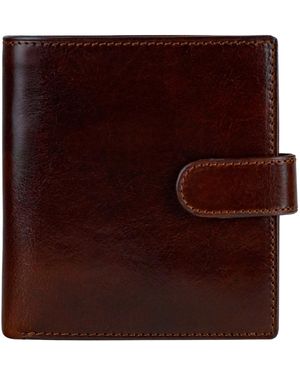 Time Resistance Leather Bifold Wallet With A Snap Closure - Brown