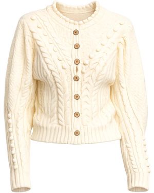 Tantra Spain Sl Neutrals Crochet Knit Jacket With Pom-Pom And Flower Details Ecru - Natural