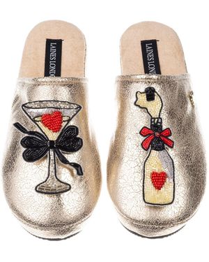 Laines London Softie Slippers With Popping Champagne Brooches - Metallic