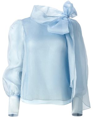 Lita Couture Sheer Organza-Bilk Blouse - Blue