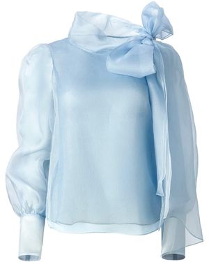 Lita Couture Sheer Organza-Bilk Blouse - Blue