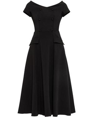 Nissa A-Line Crepe Midi Dress - Black