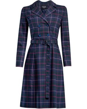Rumour London Annabel Tartan Double-breasted Dress With Pleated Back - Blue