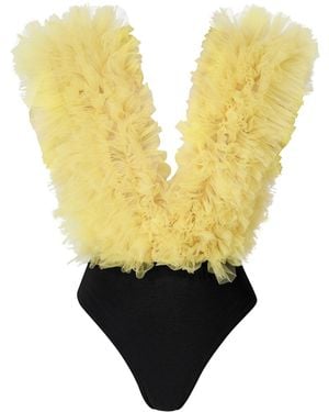 LIA ARAM Signature Lemon Ruffled Tulle Bodysuit - Yellow