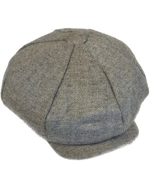 Kinalba Herringbone Cashmere Baker Boy Cap - Grey