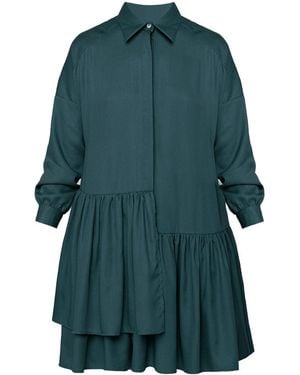 UNDRESS Eva Tencel Shirt Dress With Double Front Frill - Green