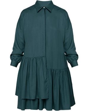 UNDRESS Eva Tencel Shirt Dress With Double Front Frill - Green