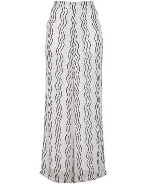 Rose & Nancy Corinne Cream Waves Print Lace Trim Wide Leg Pants - Gray