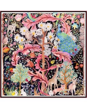 Wenzi Whimsical Wilderness Hand Painted Pattern Silk Twill Scarf - Multicolour