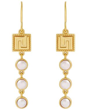 Karma and Luck Graceful Harmony Pearl Greek Key Earrings - Metallic