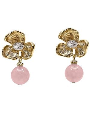 Farra Floral Rose Quartz Dangle Stud Earrings - Metallic