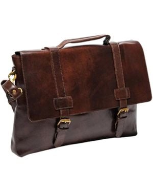 Hides Leather Co. Distressed Full-Grain Messenger Bag, Slim Laptop Shoulder Bag - Brown