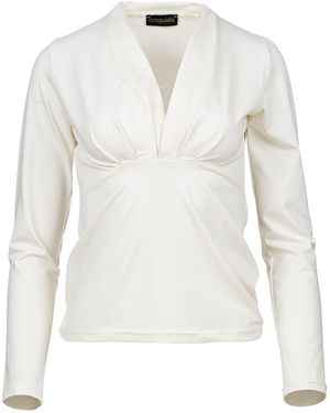 Conquista Neutrals Off- Jersey Top With V-Neck Detail – Viscose Blend, Long Sleeve - White