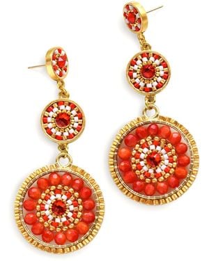 EDEN + ELIE Luxe Triple Circle Statement Drop Earrings - Red