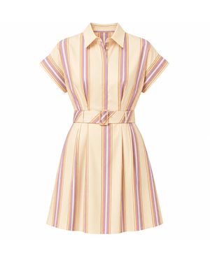 Exquise Neutrals Kianna Short Sleeve Belted Pocket Mini Dress- Multi Colour - Pink