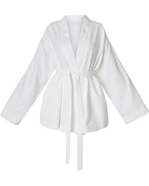 LIA ARAM Belted Cotton- Blend Blazer - White