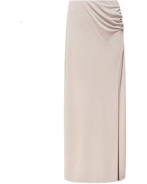 Mandragora Neutrals Draped Ribbed Viscose Skirt - Natural