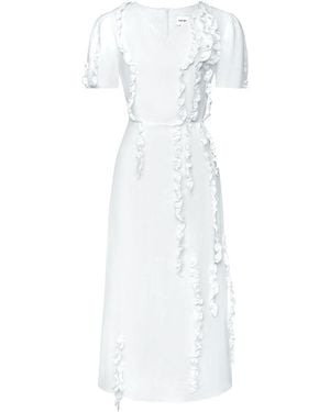 POST MERIDIEM Short Sleeve Ruffle Detail Midi Dress - White