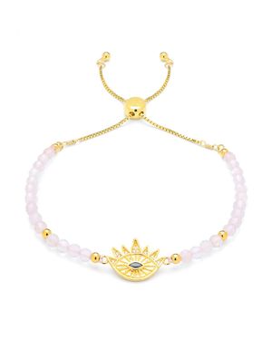 Seven Saints Heart Healing Evil Eye Bracelet, Rose Quartz With Sapphire, Over Sterling - Metallic
