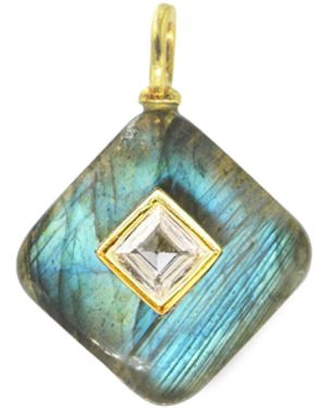 KAMARIA Labradorite Gemstone Pendant With Topaz -- Diamond - Blue