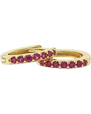 Harfi Ruby July Birthstone Small Huggie Hoop Earrings - Pink