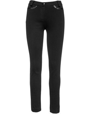 Conquista Fitted Jeggings With Faux Leather Detail - Black