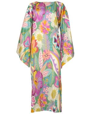 Tiger and the Monkey The Jennifer Cotton Floral Wide Sleeve Kaftan Dress - Green