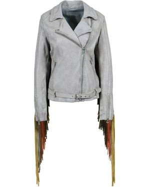 Freaky Nation Leather Biker Jacket Fringes - Grey