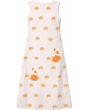House of Gl Neutrals Solene Hand-Block Printed Cotton Boat Neck A-Line Midi Dress - Pink