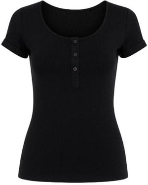 Conquista Button Detail Tee - Black