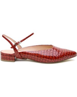 Alterre Croc-Embossed Pointed Leather Slides - Red