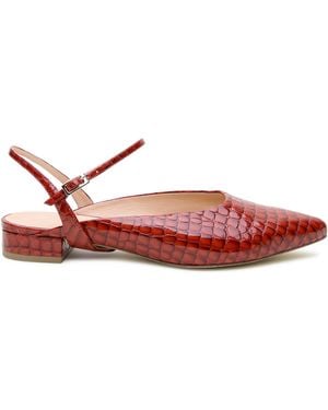 Alterre Croc-Embossed Pointed Leather Slides - Red