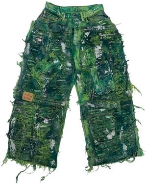 Zasta Studio Wearable Ruins Wide Leg Denim Pants - Green