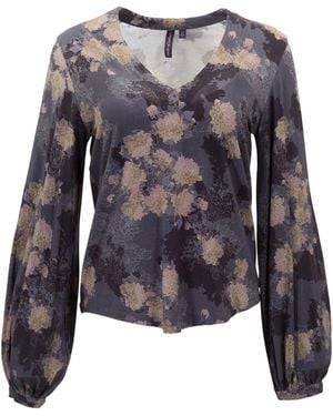 lords of harlech Val Lans Floral Lyocell Stretch V-Neck Top - Blue