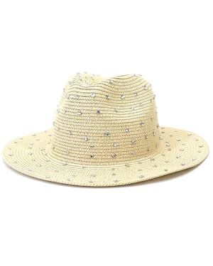 Chanel Joan Elkayam Neutrals Handmade Natural Straw Crystal Embellished Fedora Hat