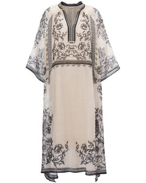 Belsize25 Mughal Empire Series Pure Ramie Print Kaftan Dress - Natural