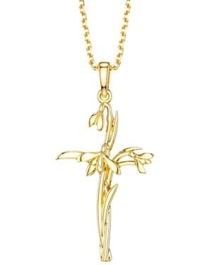 Vanimy Floral Cross January Snowdrop Birth Flower Necklace - Metallic