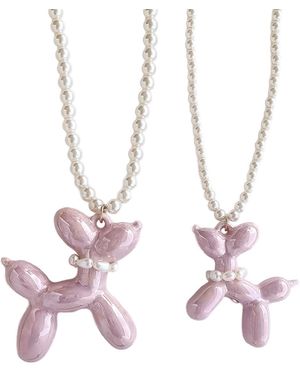 POPORCELAIN Sweet Porcelain Balloon Doggie Pearl Necklace - Pink