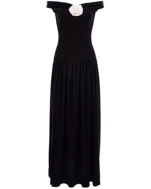 ROSERRY Venice Maxi A-Line Jersey Dress With Fixed Rosette - Black