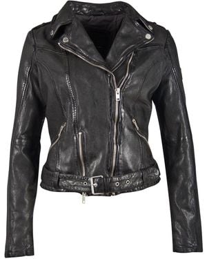 Mauritius Belted Slim Fit Leather Jacket Wild - Black