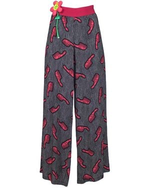 Lalipop Design Playful Comb Print Viscose Wide-Leg Trousers - Blue