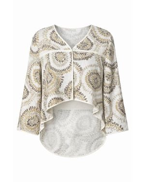 Conquista Neutrals Printed Lightweight Overlay Top With Draped Hem - White