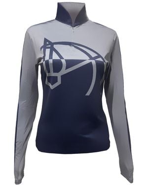 Champagne & Horses Two Toned Long Sleeve Sun Shirt With Horse Print Cheval - Blue