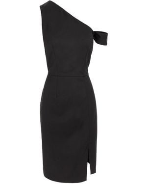 AVENUE No.29 Asymmetrical Neckline Bodycon Midi Dress - Black